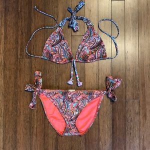 Lucky Brand Boho Paisley Triangle Side Tie Bikini